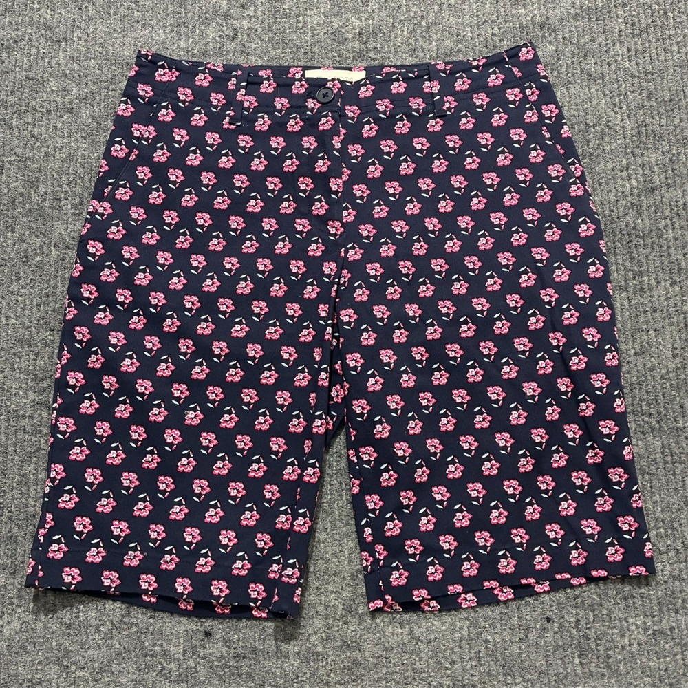 Talbots Petite Womens Shorts Size 6P Black Red Floral Print Stretch Mid Rise